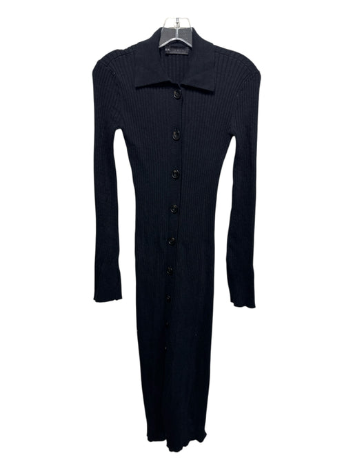 Sir. The Label Size 1/S Black Cotton Ribbed Button Down Collar Long Sleeve Dress Black / 1/S