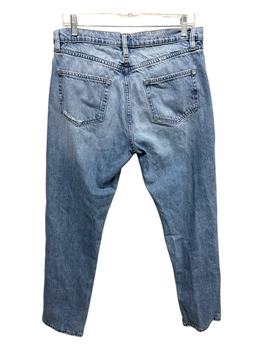 Frame Size 28 Light Wash Cotton Denim Distressed Button Fly Straight Jeans Light Wash / 28