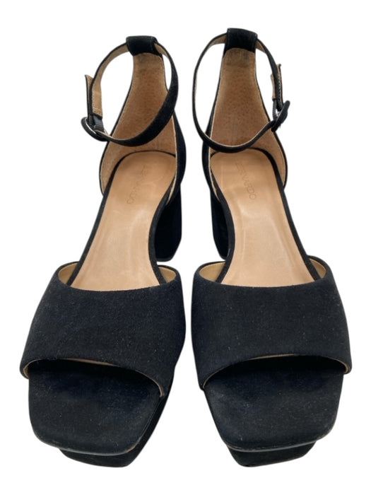 Bernardo Shoe Size 7.5 Black Leather Upper Suede Ankle Strap Block Heel Sandals Black / 7.5