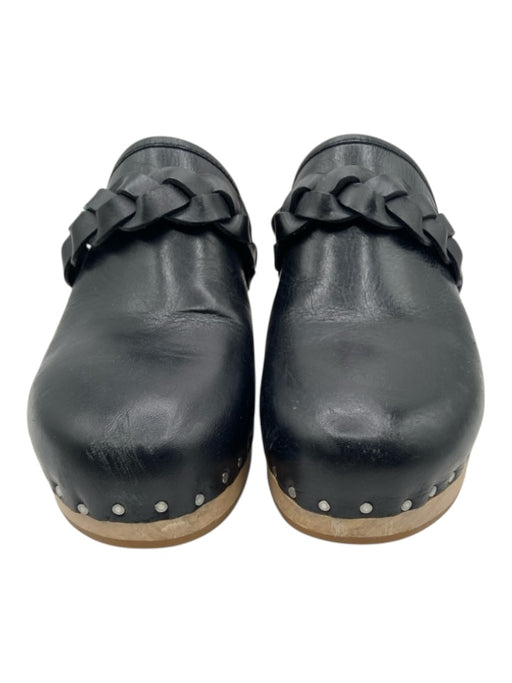 Loeffler Randall Shoe Size 8 Black & Tan Leather Wood Braided Trim Clogs Black & Tan / 8