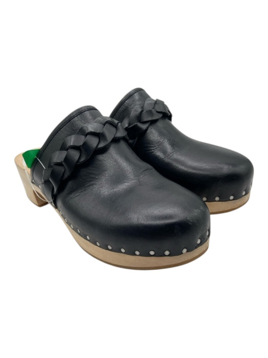 Loeffler Randall Shoe Size 8 Black & Tan Leather Wood Braided Trim Clogs Black & Tan / 8