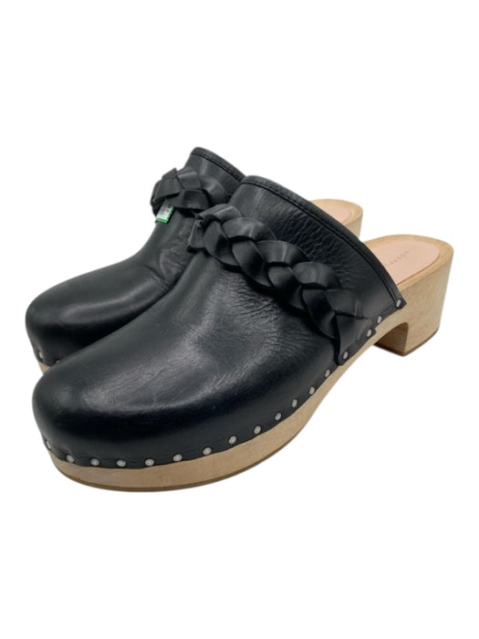 Loeffler Randall Shoe Size 8 Black & Tan Leather Wood Braided Trim Clogs Black & Tan / 8