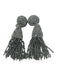 Oscar de la Renta Silver Beaded Tassel Dangle Clip On Earrings Silver