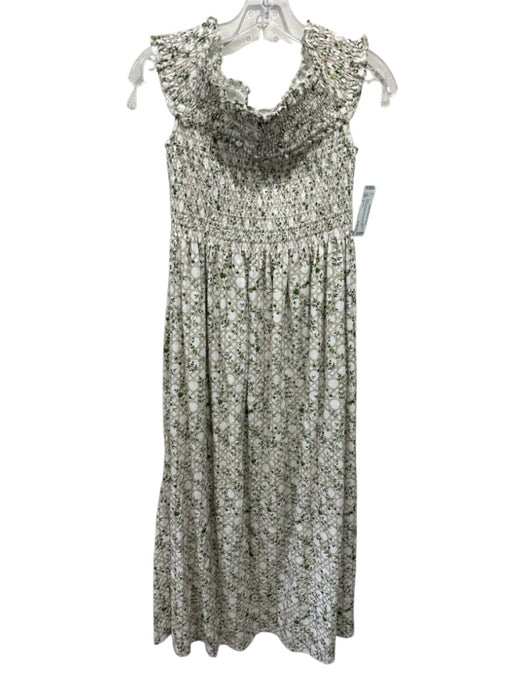 Hill House Size S White, Beige & Green Viscose Blend Botanical Lattice Dress White, Beige & Green / S
