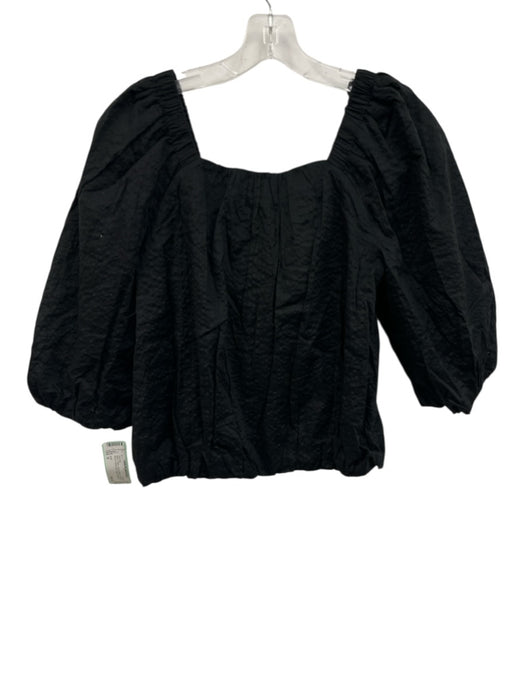 AYR Size S Black Cotton Square Neck 1/2 Balloon Sleeve Seersucker Maxi Skirt Set Black / S