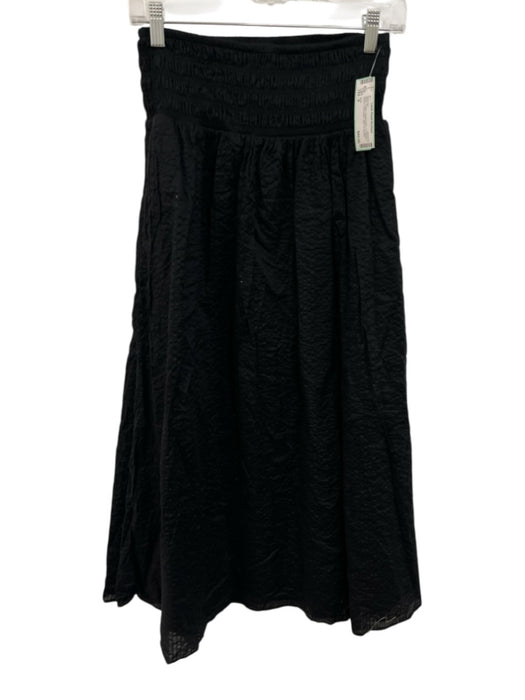 AYR Size S Black Cotton Square Neck 1/2 Balloon Sleeve Seersucker Maxi Skirt Set Black / S