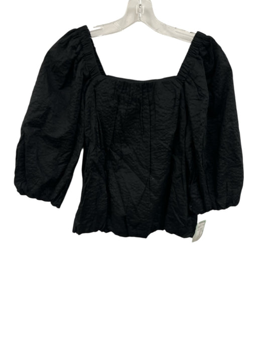 AYR Size S Black Cotton Square Neck 1/2 Balloon Sleeve Seersucker Maxi Skirt Set Black / S