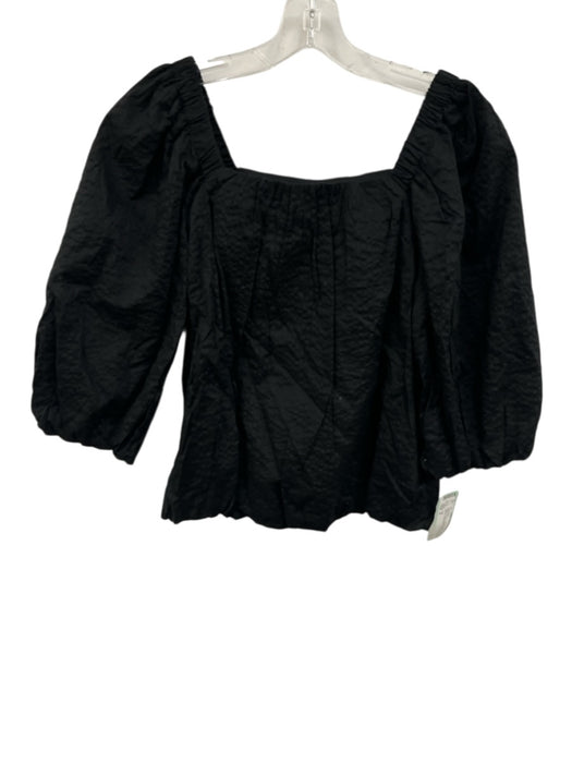AYR Size S Black Cotton Square Neck 1/2 Balloon Sleeve Seersucker Maxi Skirt Set Black / S