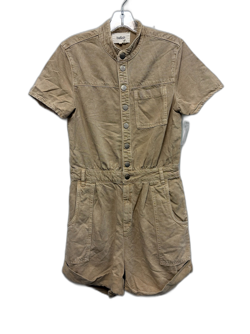 BA & SH Size S Washed Brown Cotton Denim Short Sleeve Silver Buttons Romper Washed Brown / S