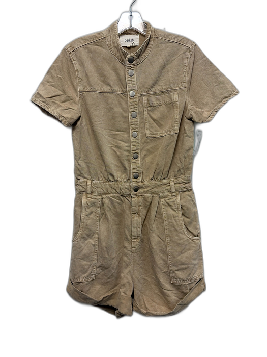 BA & SH Size S Washed Brown Cotton Denim Short Sleeve Silver Buttons Romper Washed Brown / S