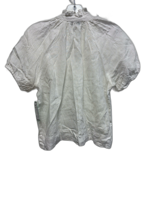 Olivia James Size XS White Linen Short Balloon Sleeve V Neck Ruffle Neck Top White / XS