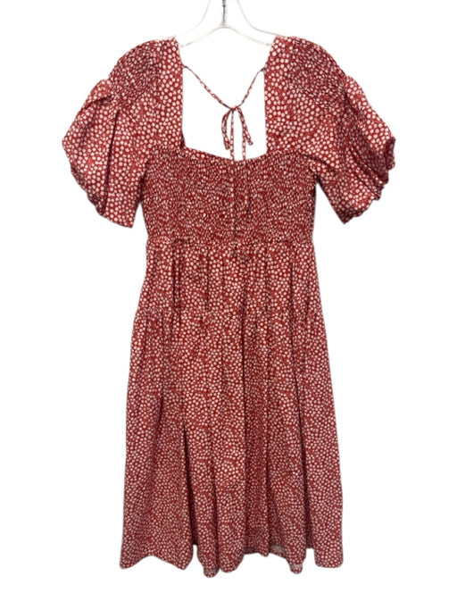 Anthropologie Size S Petite Red Orange & White Cotton Mini Floral Tie Back Dress Red Orange & White / S Petite