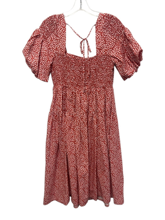 Anthropologie Size S Petite Red Orange & White Cotton Mini Floral Tie Back Dress Red Orange & White / S Petite