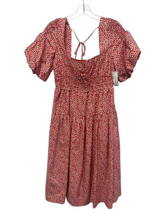 Anthropologie Size S Petite Red Orange & White Cotton Mini Floral Tie Back Dress Red Orange & White / S Petite