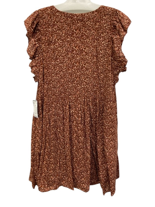 Madewell Size M Brown & Beige Cotton Floral Button Down Above Knee Dress Brown & Beige / M