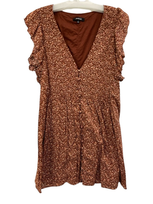 Madewell Size M Brown & Beige Cotton Floral Button Down Above Knee Dress Brown & Beige / M