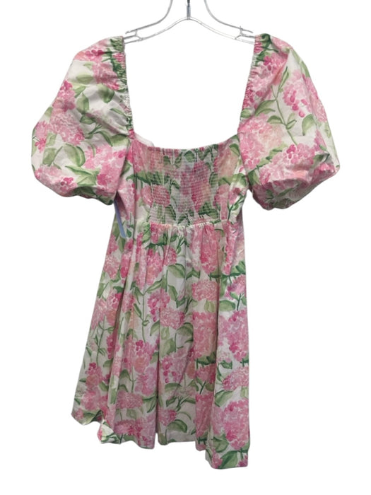 Hill House Size M White, Pink, Green Cotton Floral Square Neck Mini Dress White, Pink, Green / M