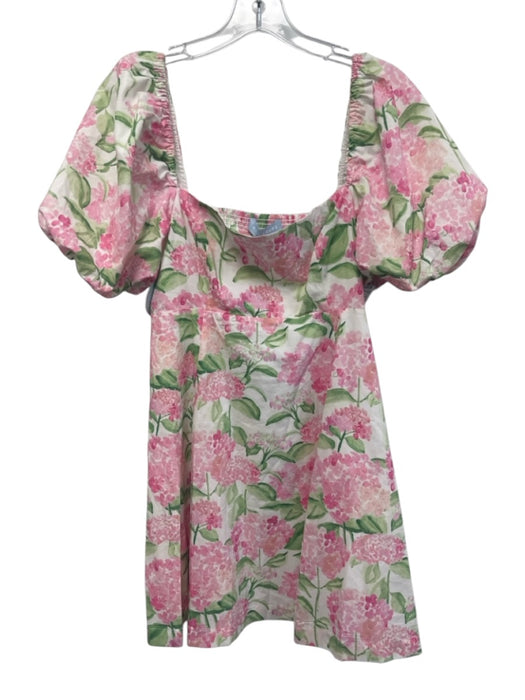 Hill House Size M White, Pink, Green Cotton Floral Square Neck Mini Dress White, Pink, Green / M