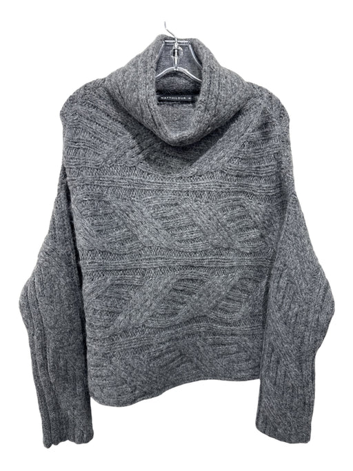 Matthildur Size S Gray Alpaca Cable Knit Long Sleeve Mock Neck Sweater Gray / S