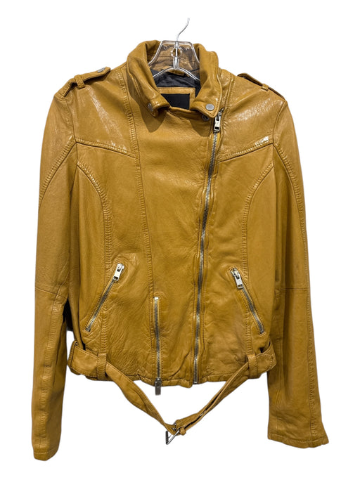 Mauritius Size 10 Mustard Yellow Lamb leather Zip Up Long Sleeve Biker Jacket Mustard Yellow / 10