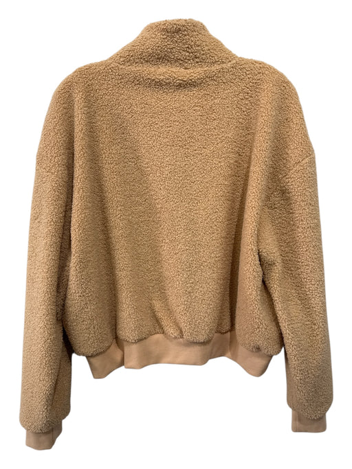 Beyond Yoga Size L Beige Polyester Faux Fur Zip Up Mock Neck Teddy Jacket Beige / L
