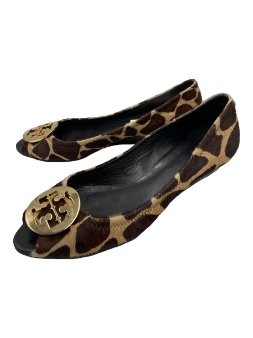 Tory Burch Shoe Size 7.5 Beige & Brown Ponyhair Cheetah Peep Toe Wedges Beige & Brown / 7.5