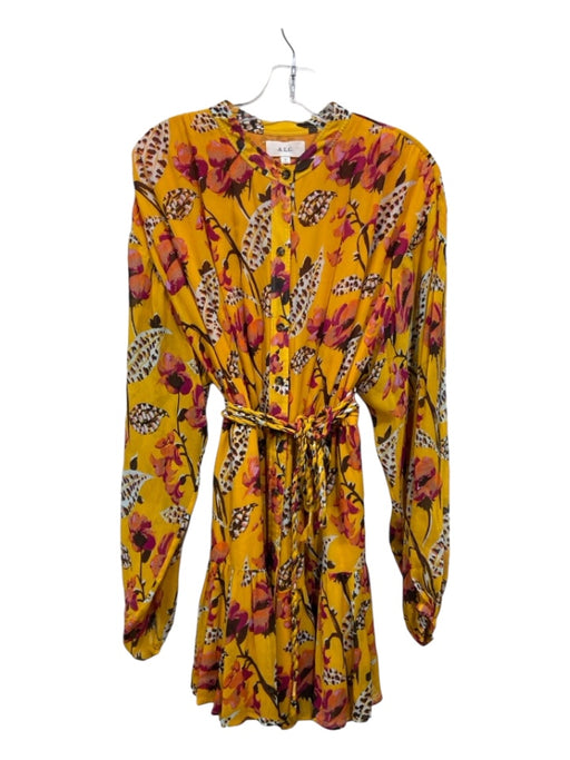 A.L.C. Size 10 Yellow Brown White Silk Floral Button Front Long Sleeve Dress Yellow Brown White / 10