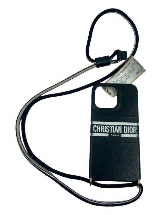 Christian Dior Black & White Leather Logo Strap Gold Hardware Phone Case Black & White