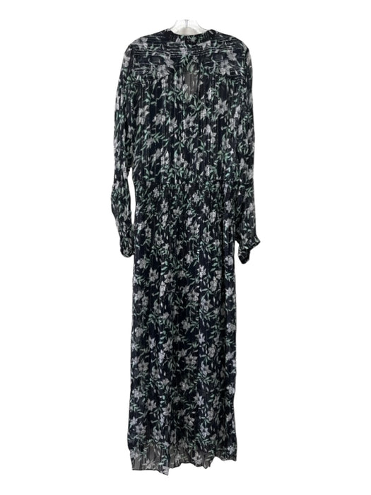 Rag & Bone Size L Blue, Green & White Viscose Sheer Floral Metallic Thread Dress Blue, Green & White / L