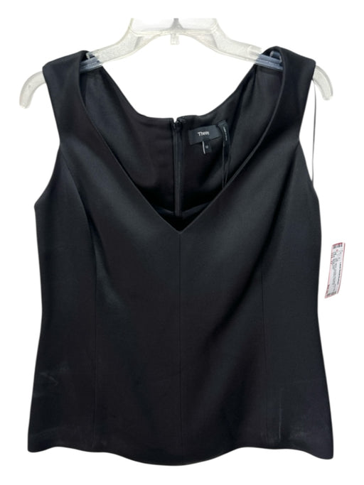Theory Size 12 Black Viscose Sleeveless V Neck Princess Seams Back Zip Top Black / 12