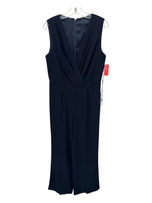 Elie Tahari Size 12 Navy Sleeveless Surplice Back Zip Pleated Detail Jumpsuit Navy / 12