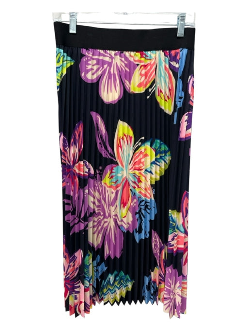 Le Superbe Size M Black, Purple & Multi Polyester Elastic Waist Floral Skirt Black, Purple & Multi / M