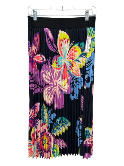 Le Superbe Size M Black, Purple & Multi Polyester Elastic Waist Floral Skirt Black, Purple & Multi / M