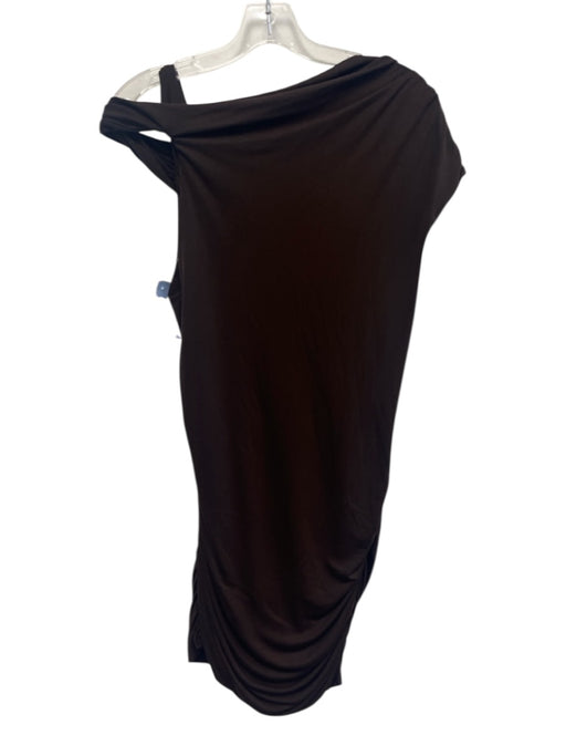 Reiss Size 8 Brown Modal Blend Asymmetrical Ruched Off Shoulder Cap Sleeve Dress Brown / 8