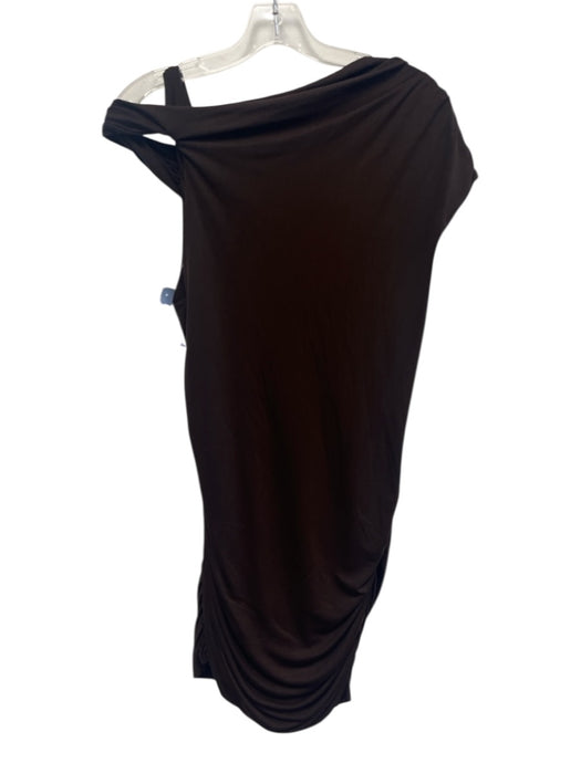 Reiss Size 8 Brown Modal Blend Asymmetrical Ruched Off Shoulder Cap Sleeve Dress Brown / 8