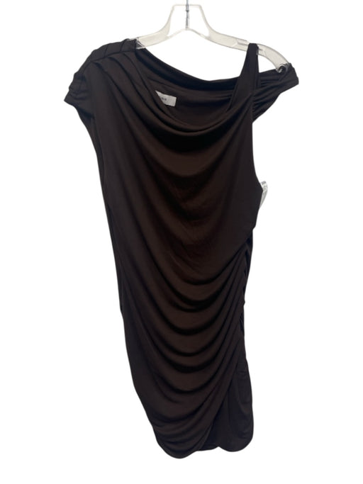 Reiss Size 8 Brown Modal Blend Asymmetrical Ruched Off Shoulder Cap Sleeve Dress Brown / 8