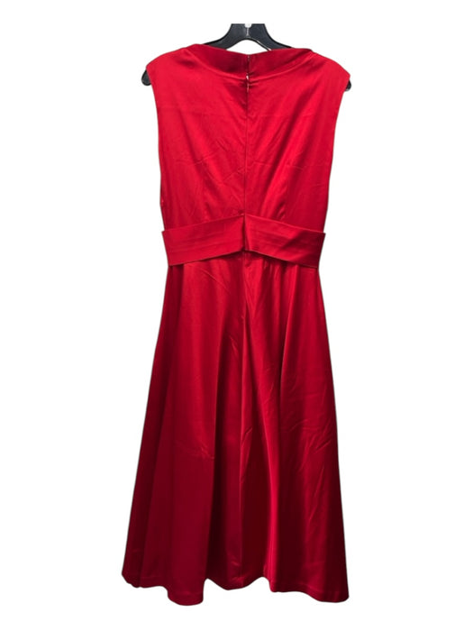 Julie Brown Size 2 Red Satin V Neck Zip Back Sleeveless Bow ankle Dress Red / 2