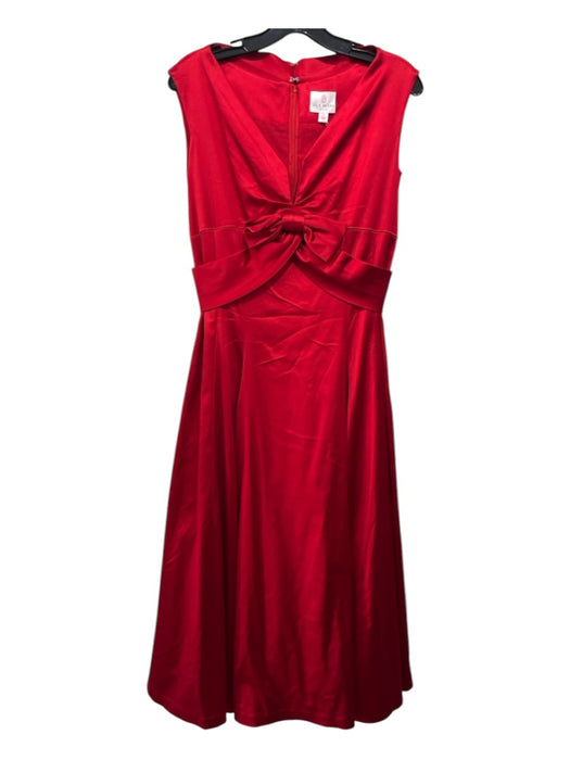 Julie Brown Size 2 Red Satin V Neck Zip Back Sleeveless Bow ankle Dress Red / 2