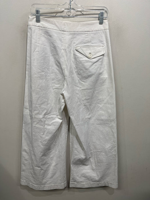 Helmut Lang Size 6 White Cotton Blend Button Pocket Detail Wide Leg Pants