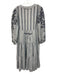 Greek Archaic Kori Size S Gray Blue Linen Long Balloon Sleeve Tie V Neck Dress Gray Blue / S