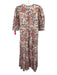 Madison Mathews Size XS White, Pink & Blue Cotton Botanical V Neck Tiered Dress White, Pink & Blue / XS