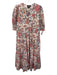 Madison Mathews Size XS White, Pink & Blue Cotton Botanical V Neck Tiered Dress White, Pink & Blue / XS