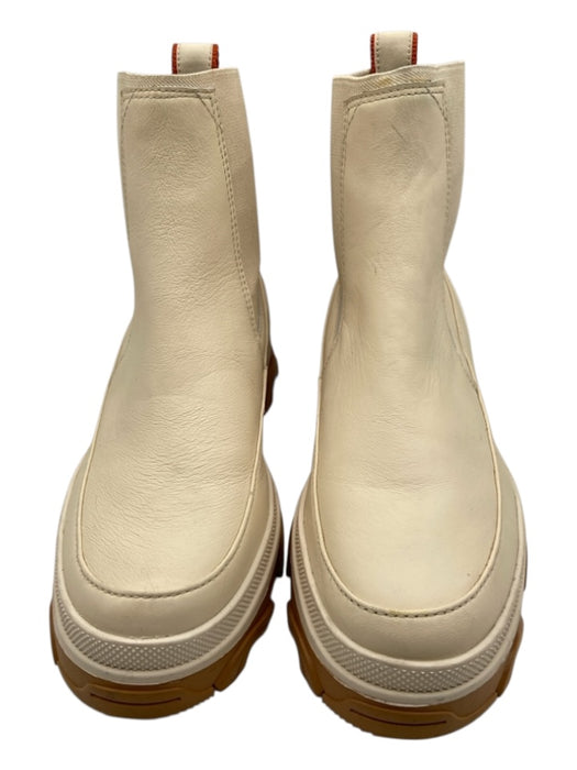 Sorel Shoe Size 8 Cream Leather Round Toe Lug sole Slide On Chelsea Booties Cream / 8