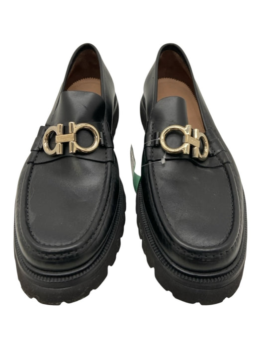 Ferragamo Shoe Size 11.5EE Black Leather Stacked Heel Men's Shoes Black / 11.5EE