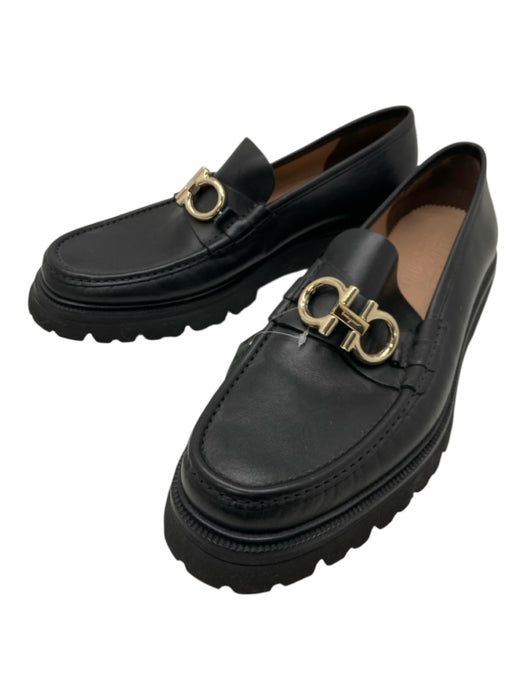 Ferragamo Shoe Size 11.5EE Black Leather Stacked Heel Men's Shoes Black / 11.5EE
