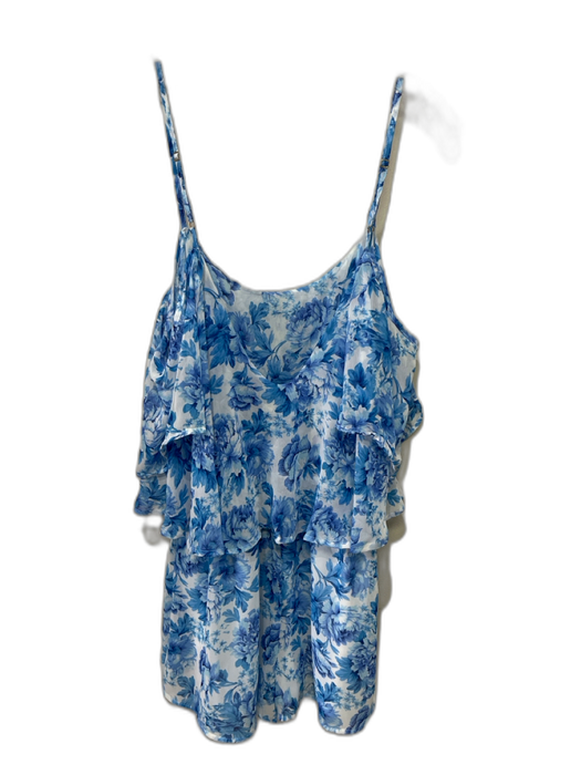 Show Me Your Mumu Size L Blue & White Polyester Cold Shoulder Pop Over Romper Blue & White / L