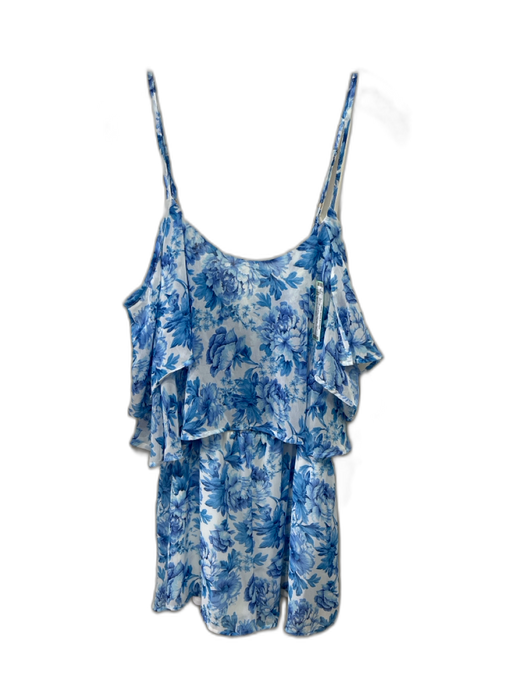Show Me Your Mumu Size L Blue & White Polyester Cold Shoulder Pop Over Romper Blue & White / L