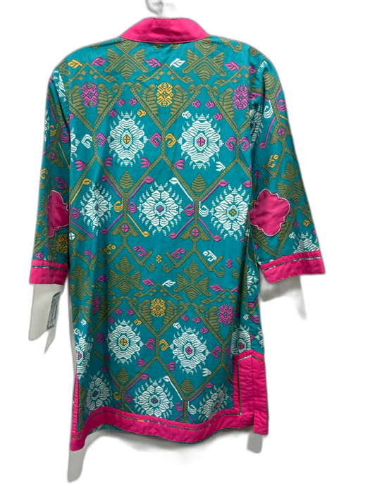 Sheridan French Size XS Pink, Blue, Green Cotton 1/2 Sleeve Abstract Print Dress Pink, Blue, Green / XS