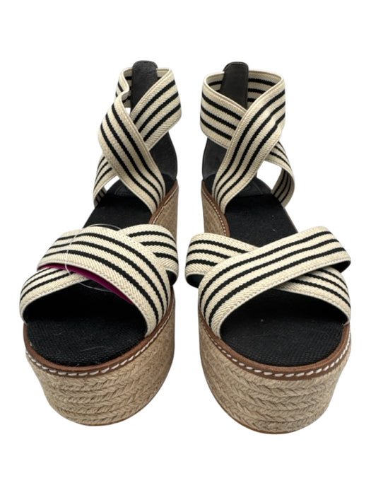 Tory Burch Shoe Size 9 White & Black Canvas Criss Cross Stripe Espadrille Wedges White & Black / 9