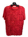 Tory Burch Size L Coral Red Linen & Cotton Floral Embroidered T Shirt Top Coral Red / L